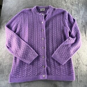 Cuddle Knit Vintage M Purple Cable Knit Cardigan Sweater USA Made Grandmacore